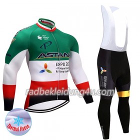Set Langarmtrikot + Trägerhose Lange 2017 Astana Pro Team Winter Thermal Fleece N004